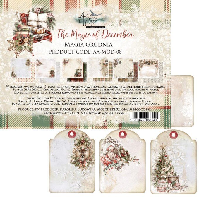 24 feuilles, 20x20cm, collection : The magic of december - 190gsm