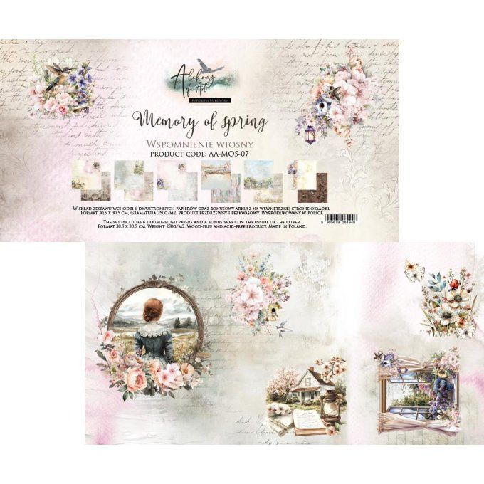 Ensemble de 6 feuilles, 30x30cm, collection : Memory of spring, 250gsm