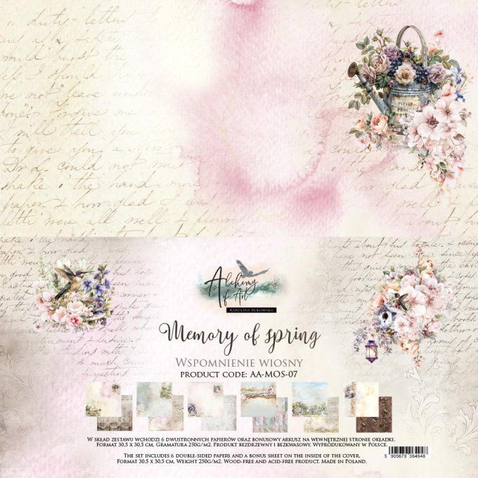 Ensemble de 6 feuilles, 30x30cm, collection : Memory of spring, 250gsm