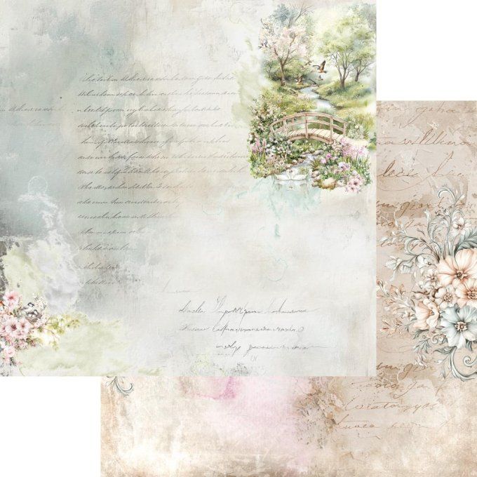 Ensemble de 12 feuilles, 20x20cm, collection : Memory of spring, 250gsm