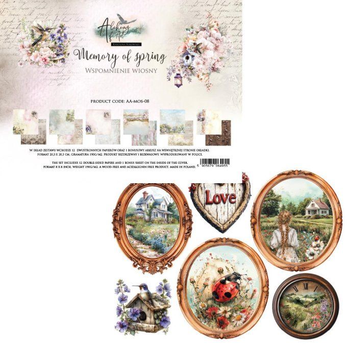 Ensemble de 12 feuilles, 20x20cm, collection : Memory of spring, 250gsm