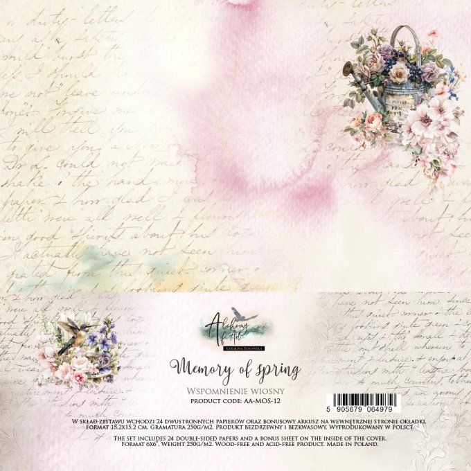 Ensemble de 24 feuilles, 15x15cm, collection : Memory of spring, 250gsm