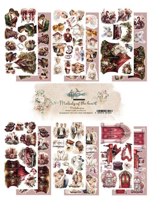 Ensemble de 6 feuilles, 30x15cm, collection : Melody of the heart - 250g