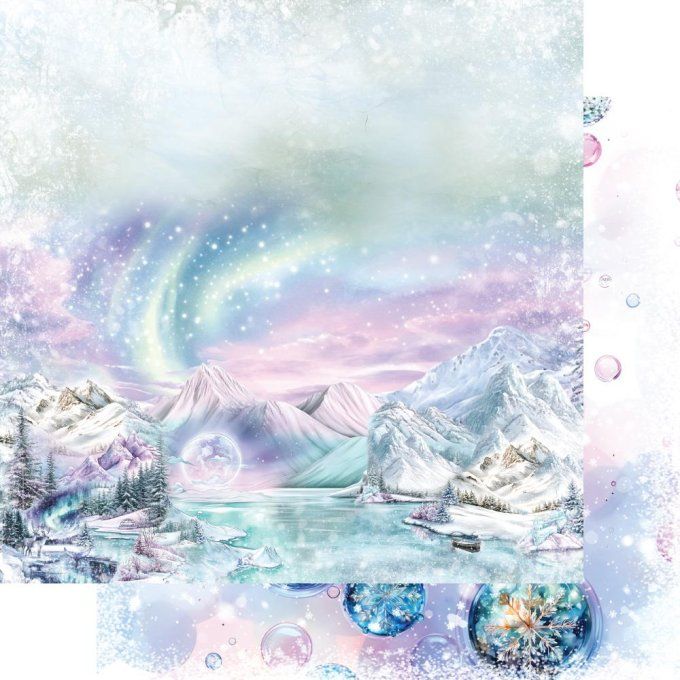 Ensemble de 12 feuilles, 20x20cm, collection : Magic of the Northern Lights, 190gsm