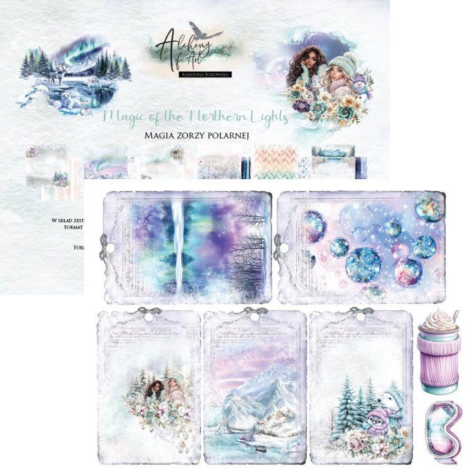 Ensemble de 12 feuilles, 20x20cm, collection : Magic of the Northern Lights, 190gsm