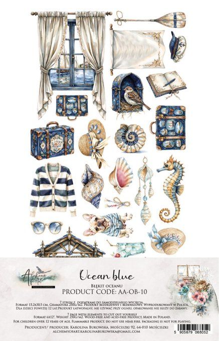 7 feuilles, 15x30.5cm, collection : Ocean blue - 250gsm