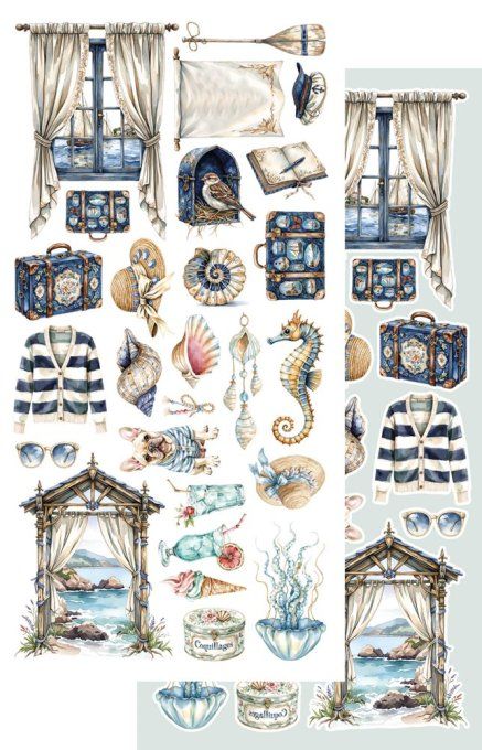 12 feuilles, 15x30.5cm, collection : Ocean blue - 250gsm