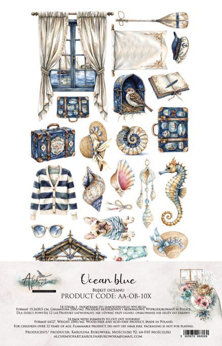 12 feuilles, 15x30.5cm, collection : Ocean blue - 250gsm