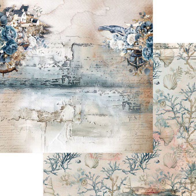 24 feuilles, 15x15cm, collection : Ocean blue - 250gsm