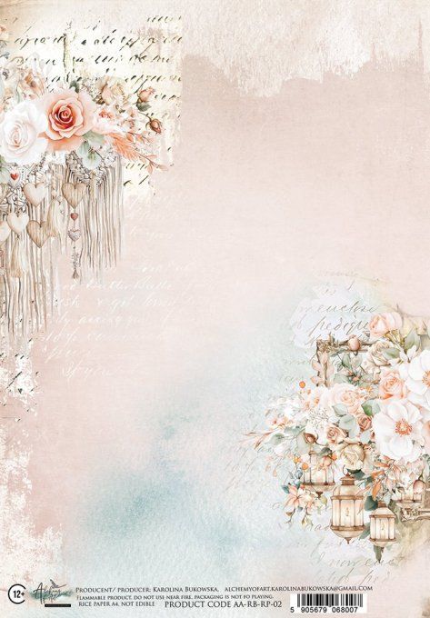 Feuille de riz, Romantic boho,  format A4