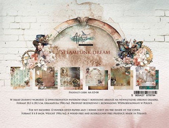 Ensemble de 12 feuilles, 20x20cm, collection : Steampunk dream - 190g