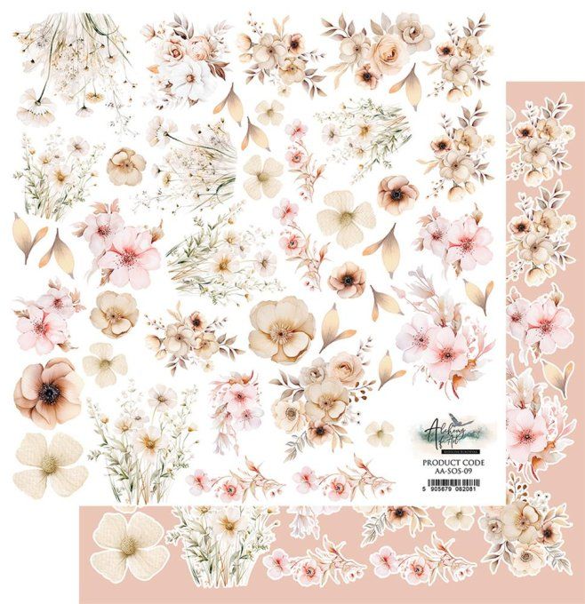 Feuille à l'unité, 30x30cm, Flowers , soul of spring, 250g,motifs recto, éléments à découper