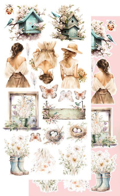 Ensemble de 6 feuilles, 30x15cm, collection : Soul of spring - 250g