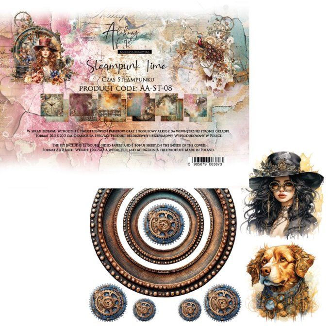 Ensemble de 12 feuilles, 20x20cm, collection : Steampunk time