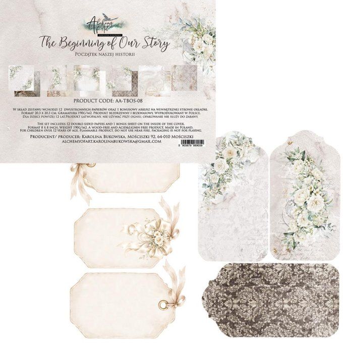 12 feuilles, 20x20cm, collection : The beginning of our story - 190gsm