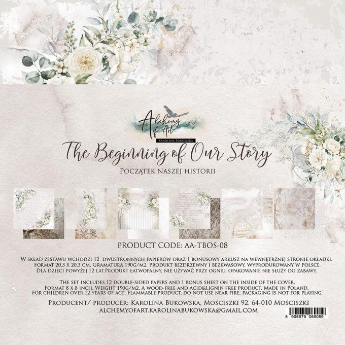 12 feuilles, 20x20cm, collection : The beginning of our story - 190gsm