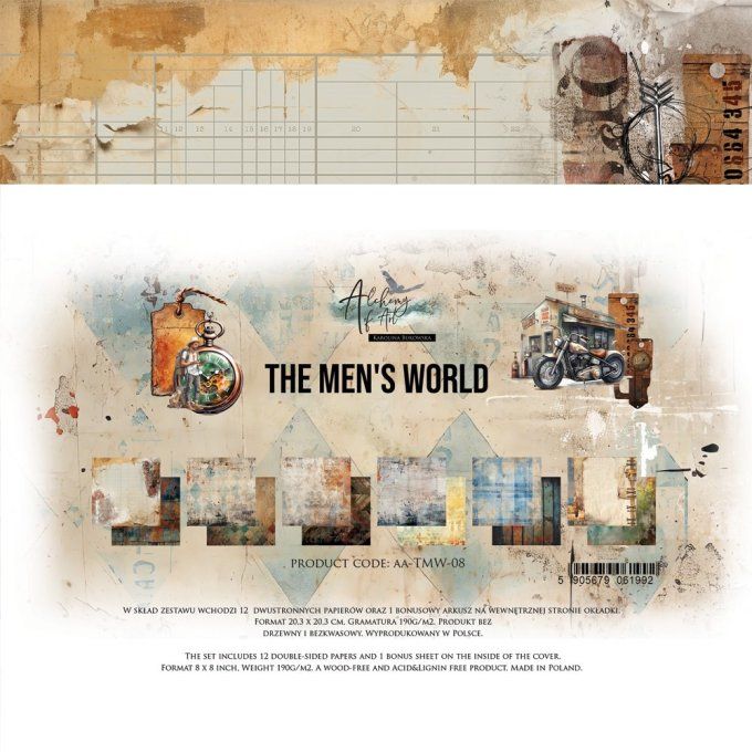 Ensemble de 12 feuilles, 20x20cm, collection : The men's world - 190g
