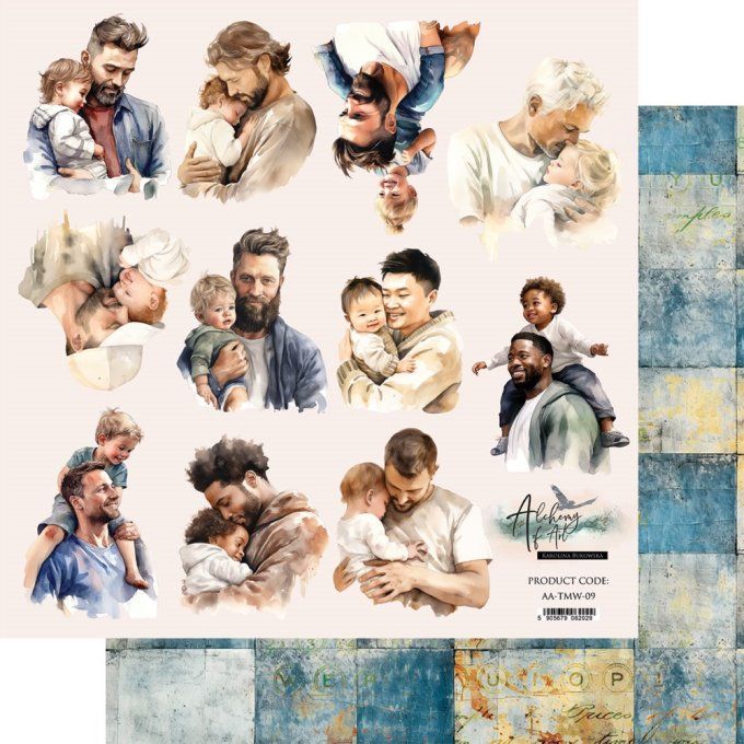 Feuille à l'unité, 30x30cm, The men's world, 250g,motifs recto, éléments à découper