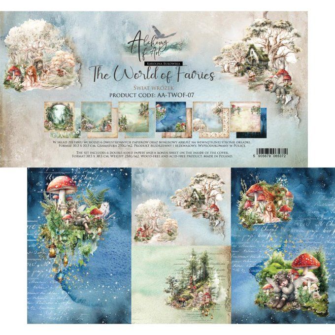 Ensemble de 6 feuilles, 30x30cm, collection : The World of fairies, 250gsm
