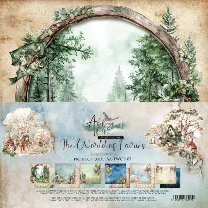 Ensemble de 6 feuilles, 30x30cm, collection : The World of fairies, 250gsm