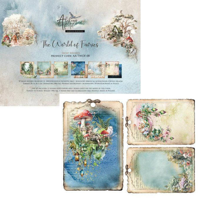 Ensemble de 12 feuilles, 20x20cm, collection : The world of fairies, 190gsm