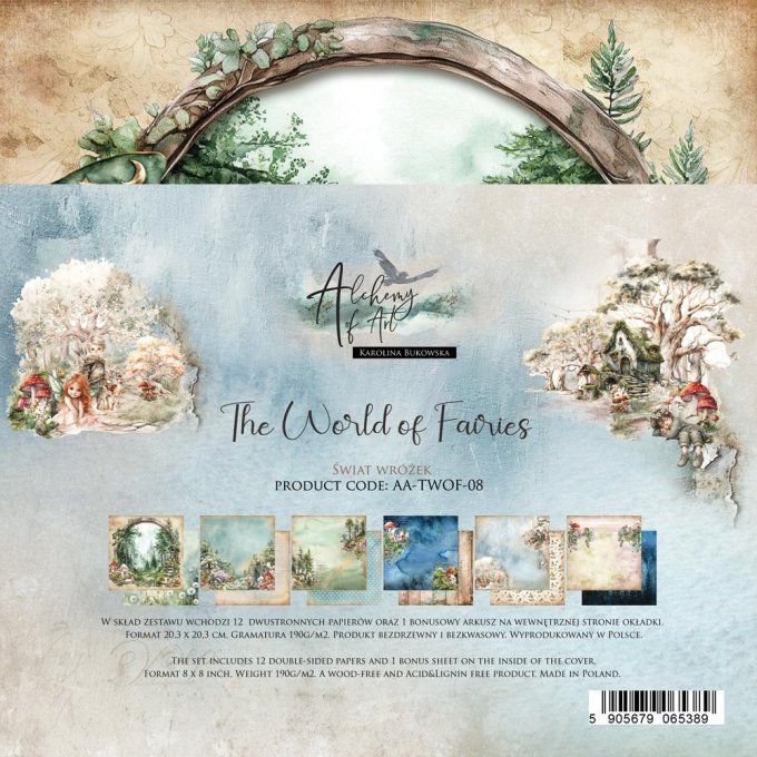 Ensemble de 12 feuilles, 20x20cm, collection : The world of fairies, 190gsm
