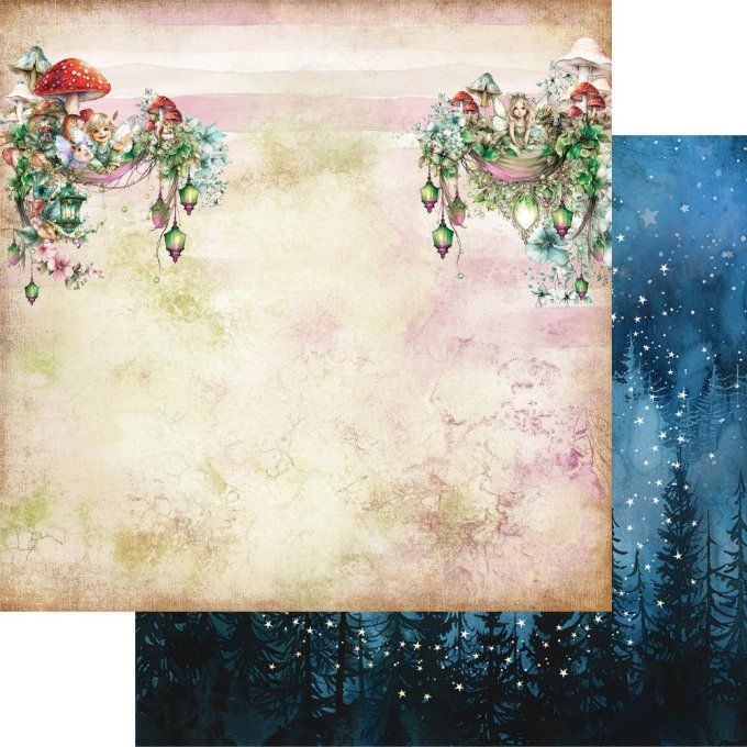 Ensemble de 24 feuilles, 15x15cm, collection : The world of fairies, 250gsm