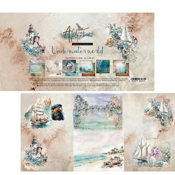 Ensemble de 6 feuilles, 30x30cm, collection : Underwater world - 250g