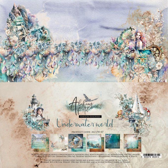 Ensemble de 6 feuilles, 30x30cm, collection : Underwater world - 250g