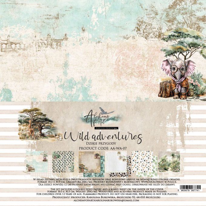 6 feuilles, 30x30cm, collection : Wild Adventures - 250gsm