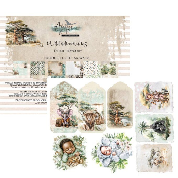 24 feuilles, 20x20cm, collection : Wild Adventures - 190gsm