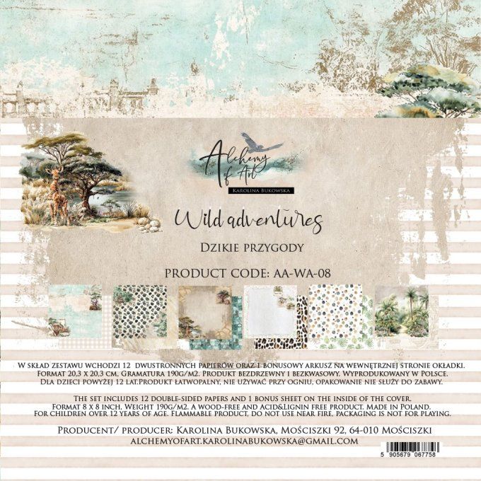 24 feuilles, 20x20cm, collection : Wild Adventures - 190gsm