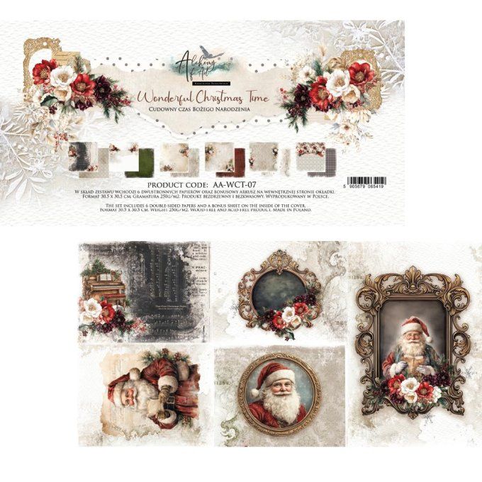 Ensemble de 6 feuilles, 30x30cm, collection : Wonderful christmas time, 250gsm 
