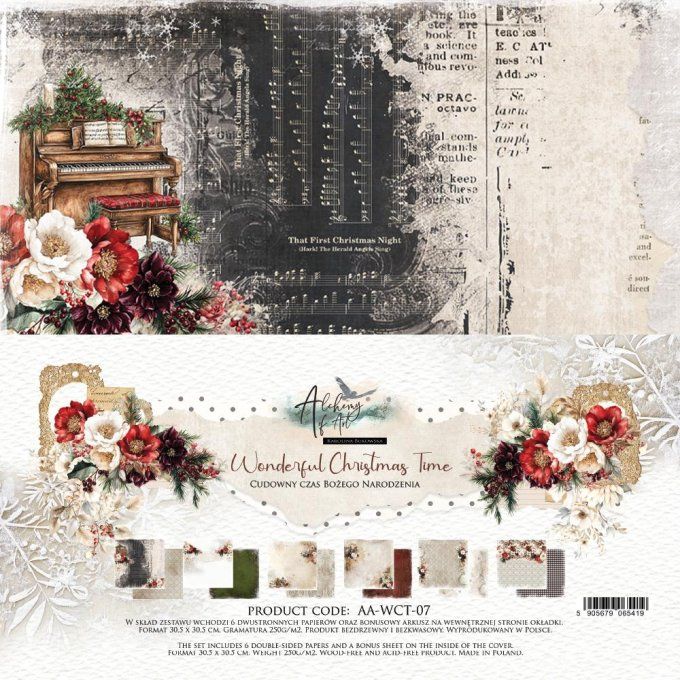 Ensemble de 6 feuilles, 30x30cm, collection : Wonderful christmas time, 250gsm 