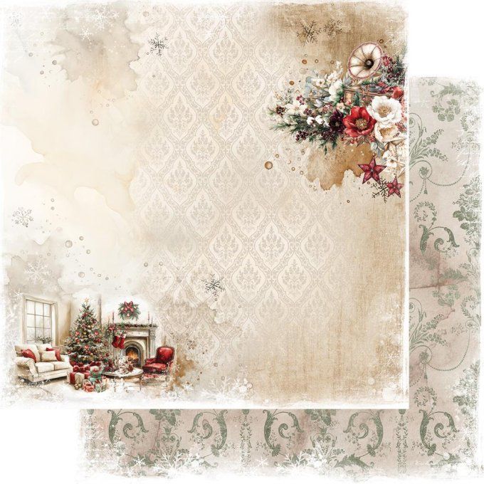 Ensemble de 12 feuilles, 20x20cm, collection : Wonderful christmas time, 190gsm
