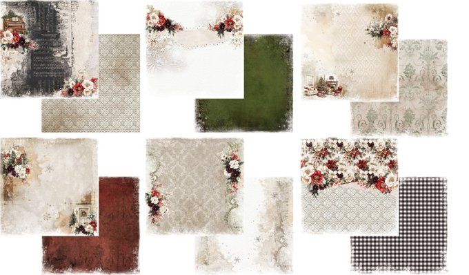 Ensemble de 12 feuilles, 20x20cm, collection : Wonderful christmas time, 190gsm
