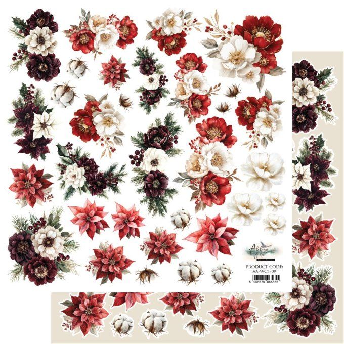 Feuille à l'unité, 30x30cm, Wonderful christmas time, 250g,motifs recto, éléments à découper 