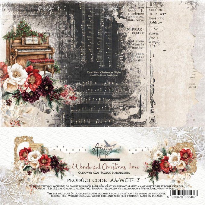 Ensemble de 24 feuilles, 15x15cm, collection : Wonderful christmas time, 250gsm