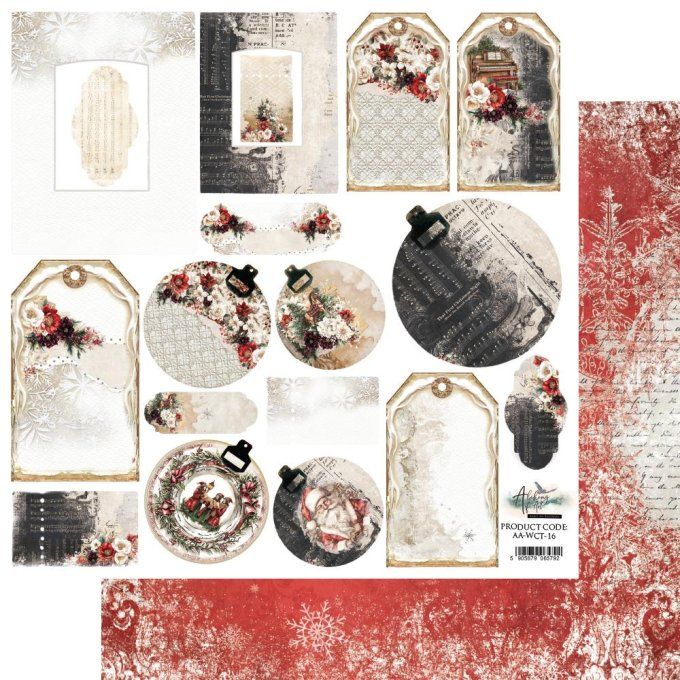 Feuille à l'unité, 30x30cm, Wonderful christmas time, 250g,motifs recto, éléments à découper