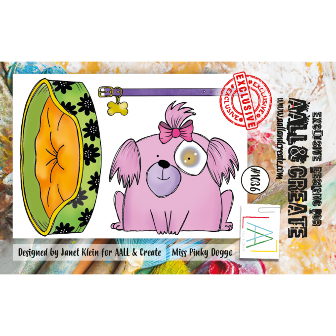 3 Tampons - AALL&Create - Miss Pinky Doggo - dim. de la planche : 7.5x10cm env. 