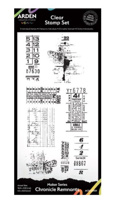 Planche de 8 tampons, Arden creative - dim. de la planche : 10x21cm env.