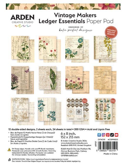 24 feuilles - Arden creative studio, Vintage maker - Dim. : 15.2x21.3cm environ
