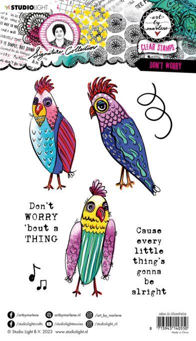 7 Tampons clears, Collection Signature Art by marlène -Don't Worry- dim. de la planche : 14.5x21cm