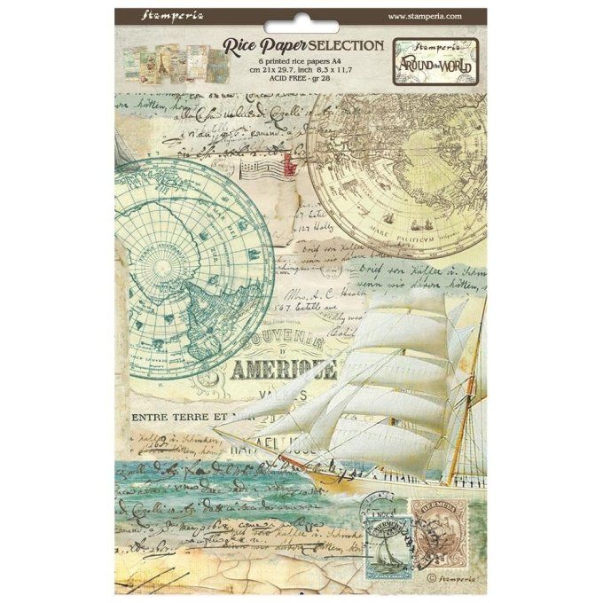 6 Feuilles de riz, Stampéria, Format A4 - Around the world