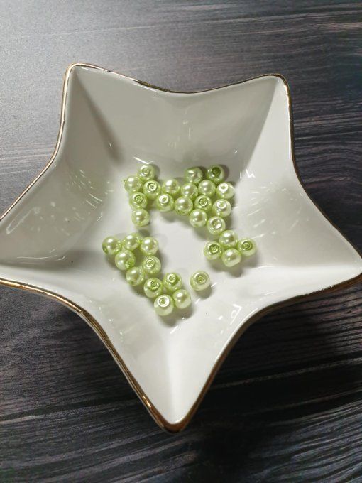 Perle en verre ronde, vert clair nacré, 6mm, x10