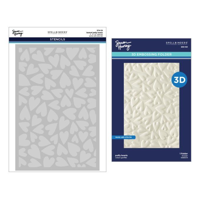 Classeur d'embossage + 1 pochoir - Spellbinders, Puffy hearts