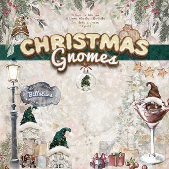 Ensemble de 24 feuilles motif recto verso, 30x30 - Christmas gnomes - BellaLuna crafts 