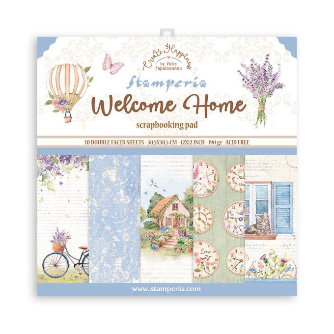 Collection Welcome Home, 30x30cm - 10 feuilles motif recto verso - Stamperia - 190g