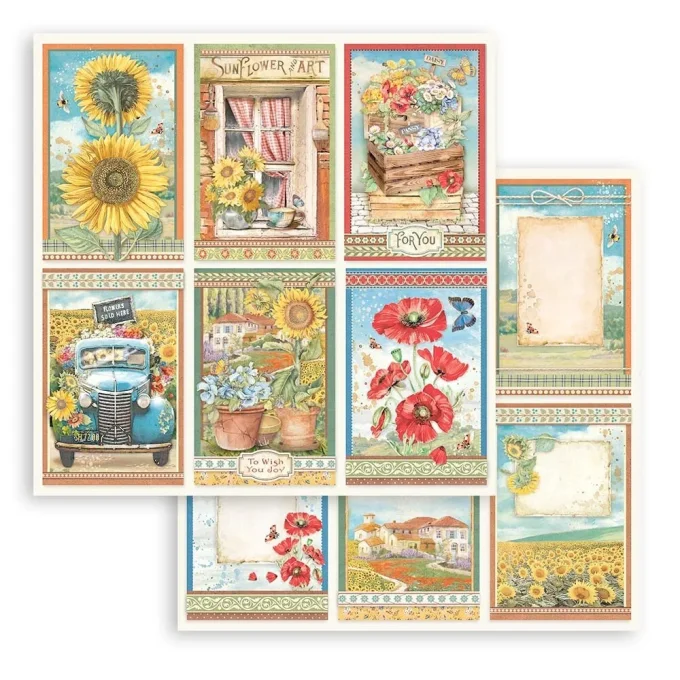 Collection Sunflower Art, 30x30cm - 10 feuilles motif recto verso - Stamperia - 190g 