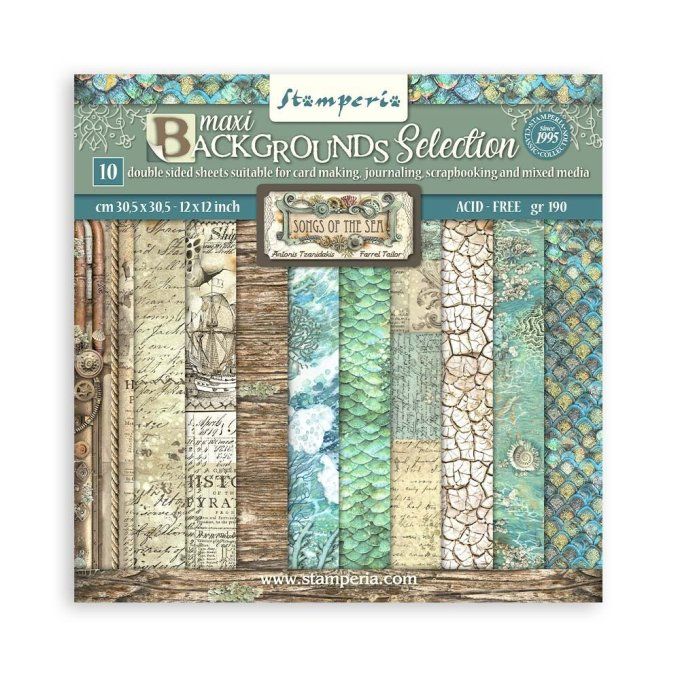 Collection Songs of the sea, background, 30x30cm - 10 feuilles motif recto verso - Stamperia